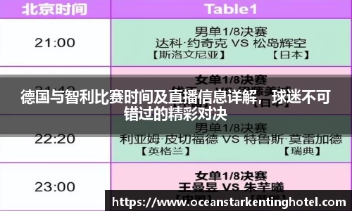 德国与智利比赛时间及直播信息详解,球迷不可错过的精彩对决